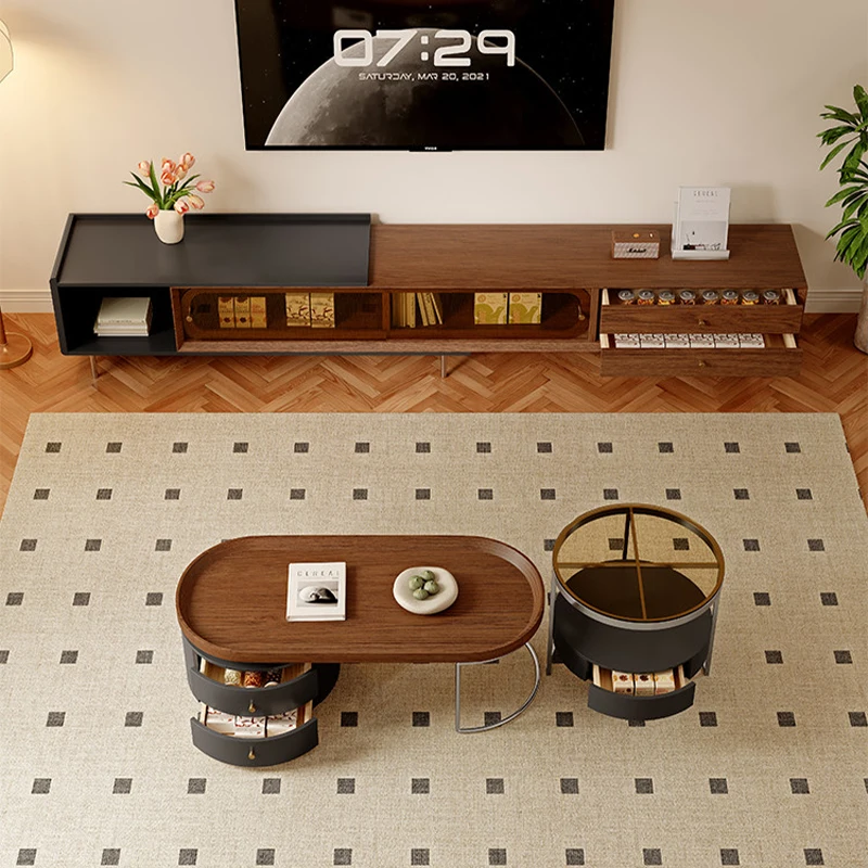 Middle Ancient Style Solid Wood Coffee Table Living Room Small Household Unit Expandable and Movable TV Table for Sale