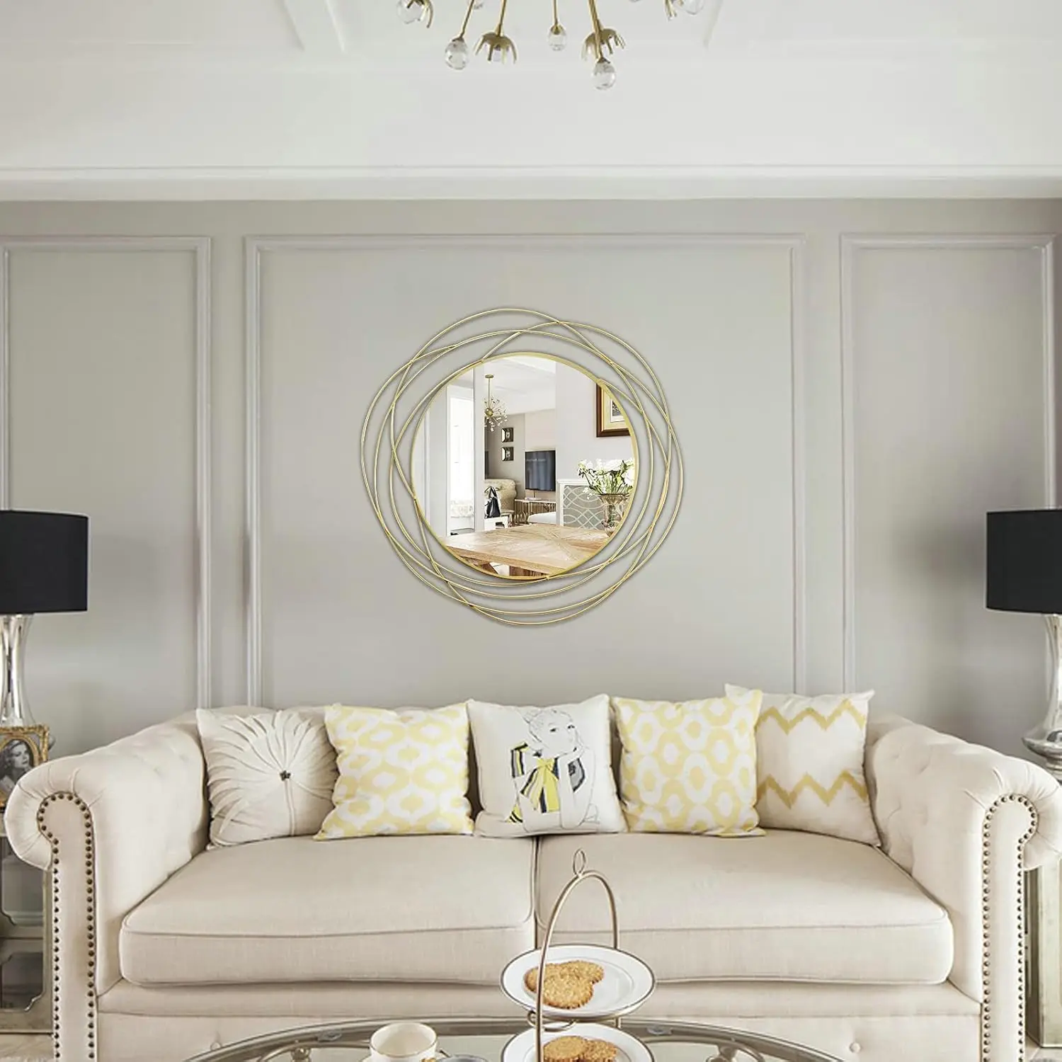 مرآة زخرفية دائرية، إطار معدني ذهبي بتصميم مداري، طراز عصري معاصر، مرايا دائرية لتزيين الحمام #5