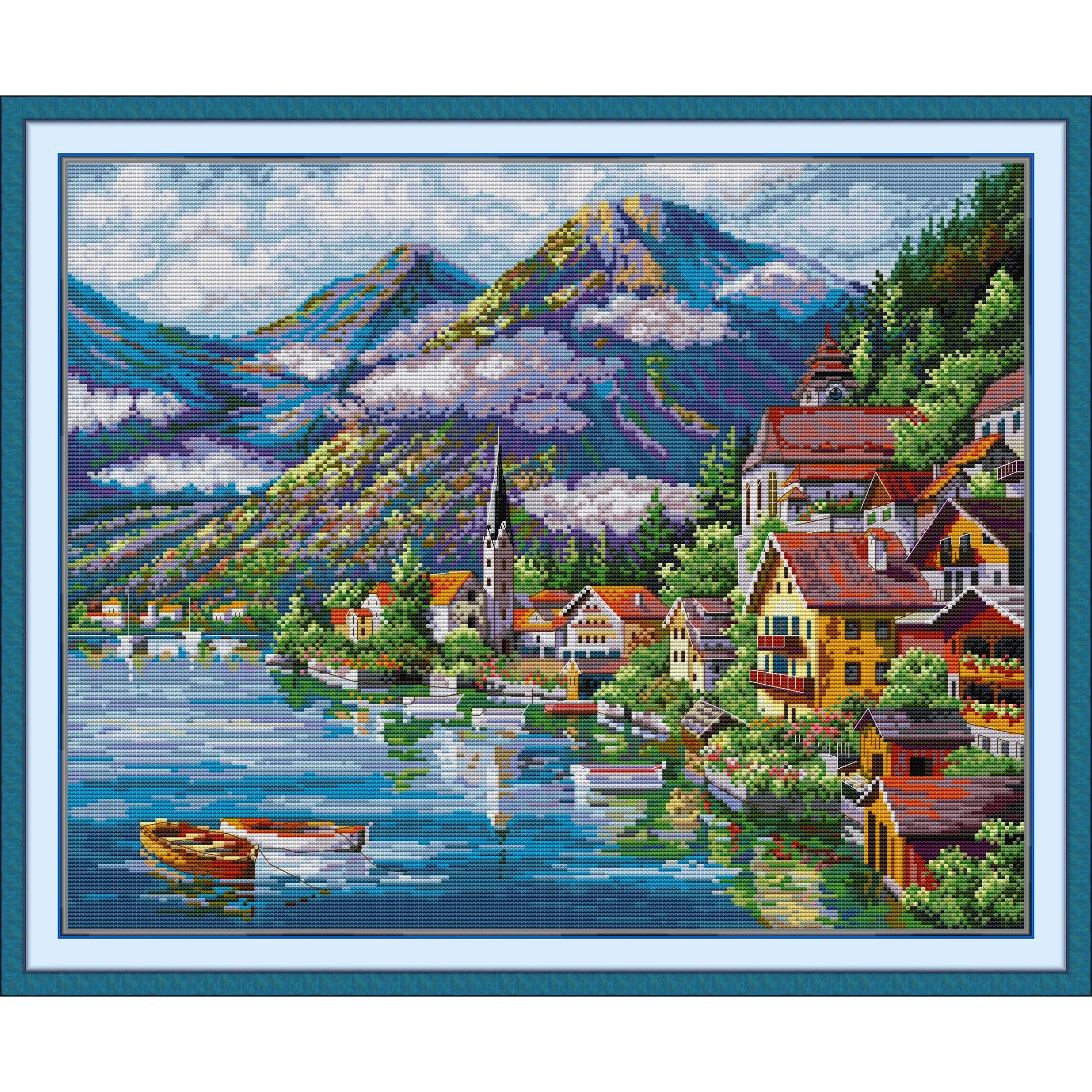 

Soulgift News Набор для вышивки крестом с предварительной печатью, штампованная ткань Аида с нитками DMC, набор для вышивания - Alpine Mountain Village