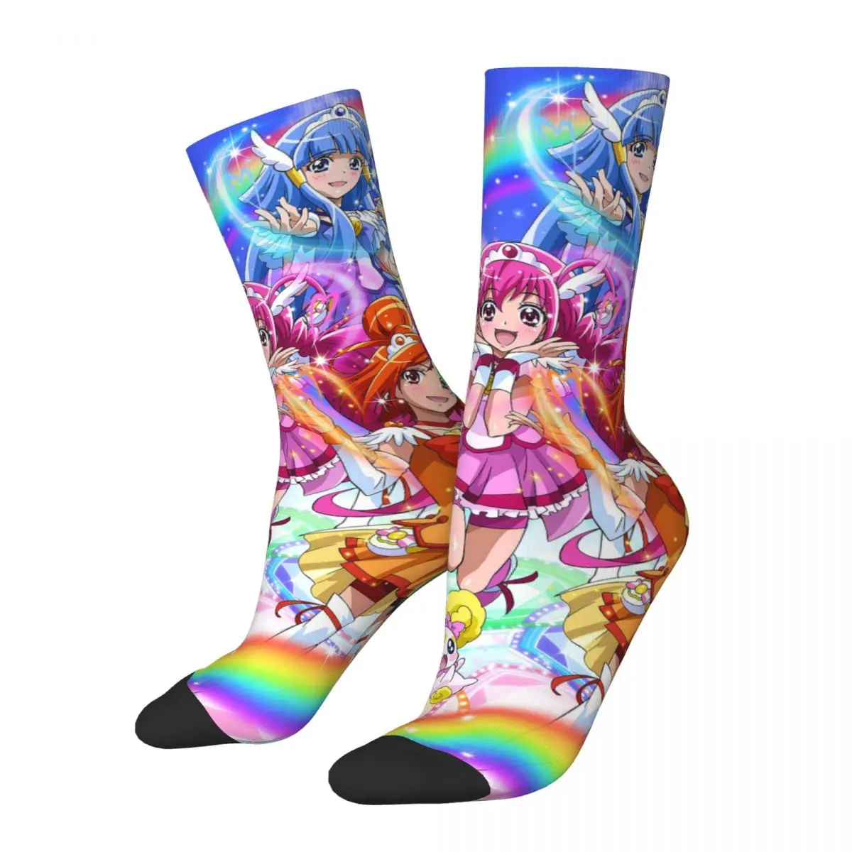 Smile Precure Anime Socks Men\'s Women\'s Funny Happy Glitter Force Socks Spring Summer Autumn Winter Middle Tube Socks Gift