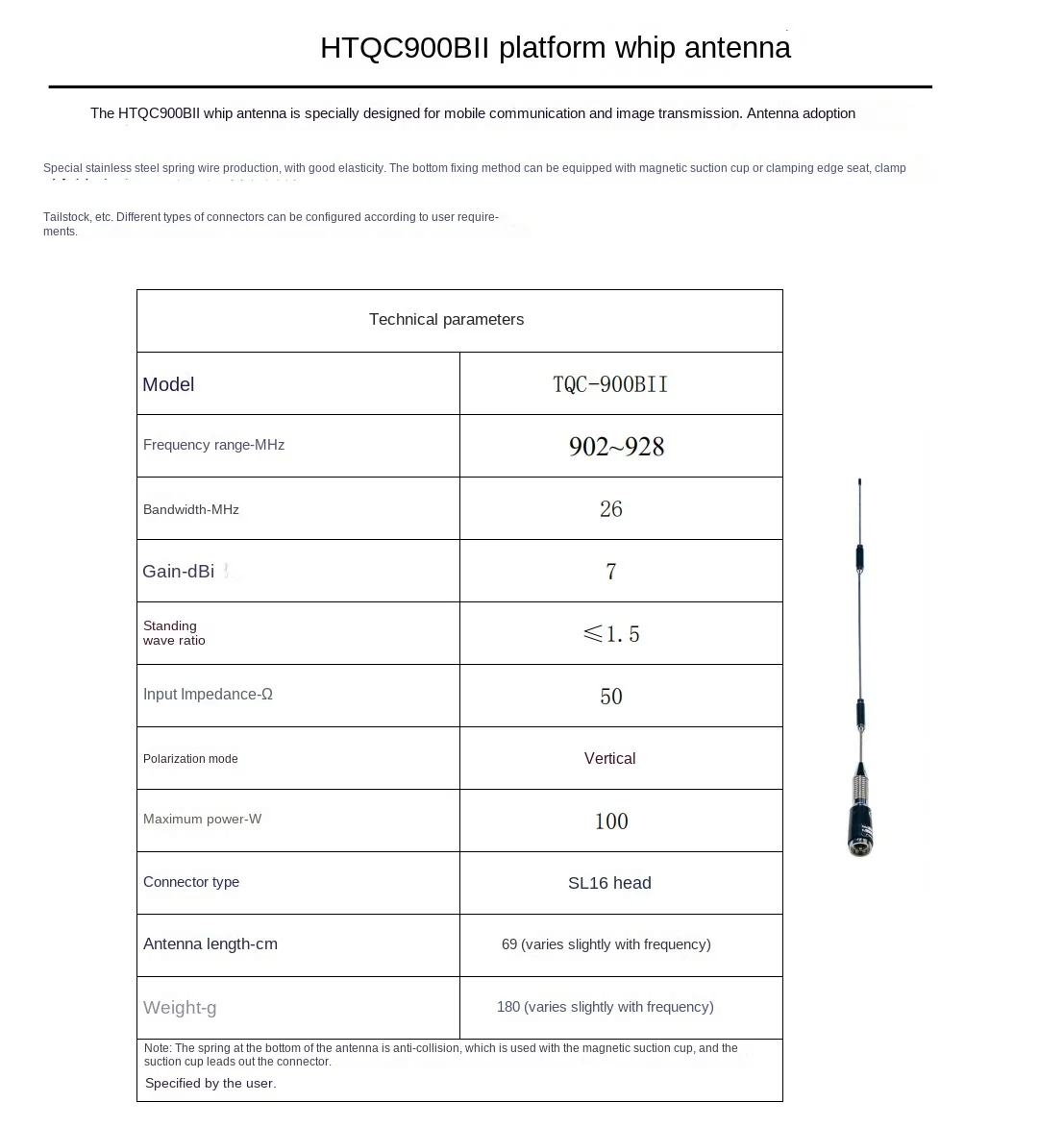 For 915-902-928mhzm P900 Pddl900 Image Data Transmission Icrohard Large Suction Cup Car Antenna