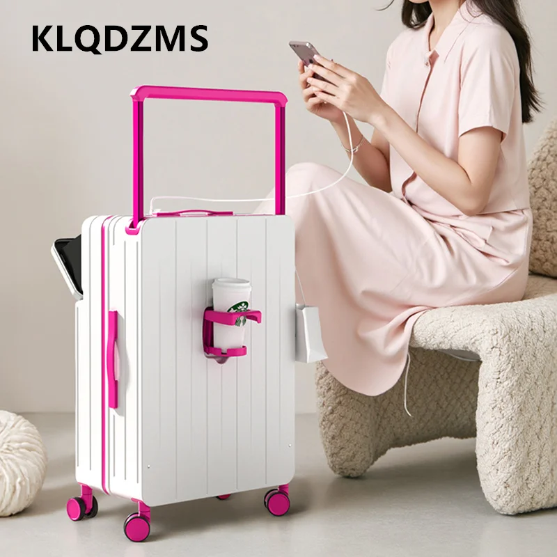 KLQDZMS الأمتعة حقيبة سفر الكمبيوتر حقيبة تروللي بعجلات الجبهة افتتاح الكمبيوتر المحمول الصعود حالة USB شحن متعددة الوظائف 20 "22" 24 "26 حقيبة