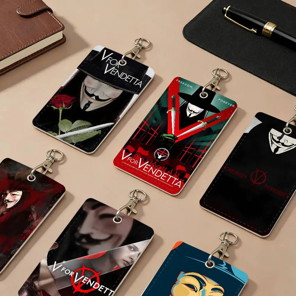 Klassischer Hacker-Film „V für Vendetta“ Retro-Kartenhalter aus PU-Leder, Anti-Verlust-Schutzhüllen für Karten