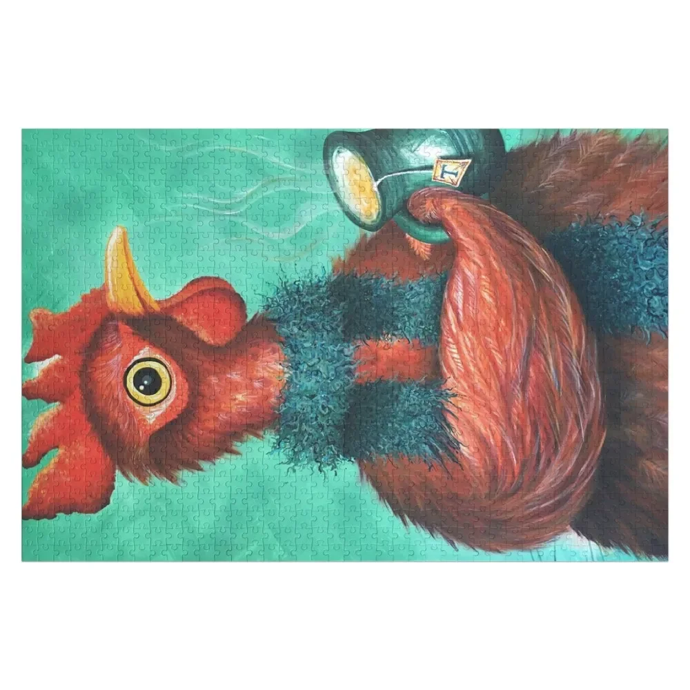 

Cozy Chicken with Tea and Scarf Painted by Nowlove Art Jigsaw Puzzle Custom Wood With Photo Personalized Gift Puzzle