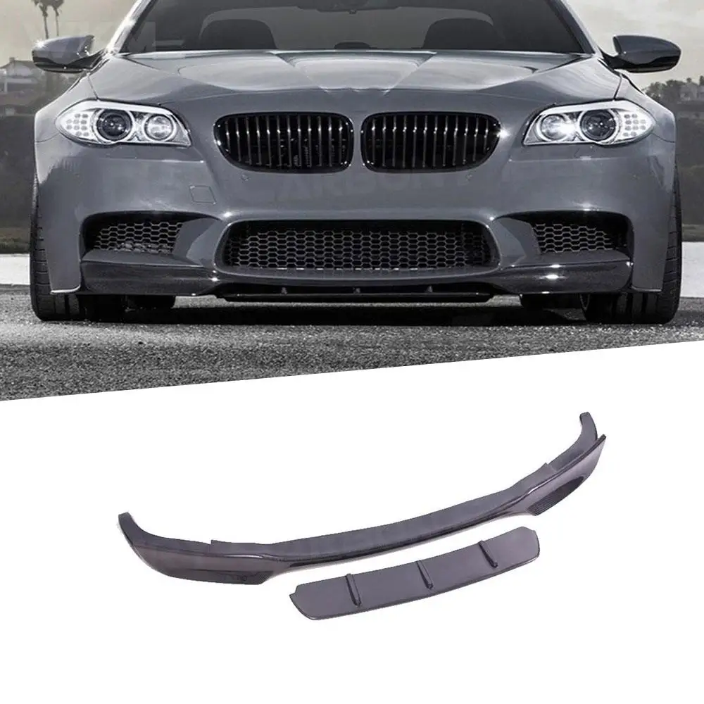 

2Pcs V Style Carbon Fiber Front Lip Spoiler Bumper Chin Shovel For BMW 5 Series F10 M5 2012-2016 Double Spoiler