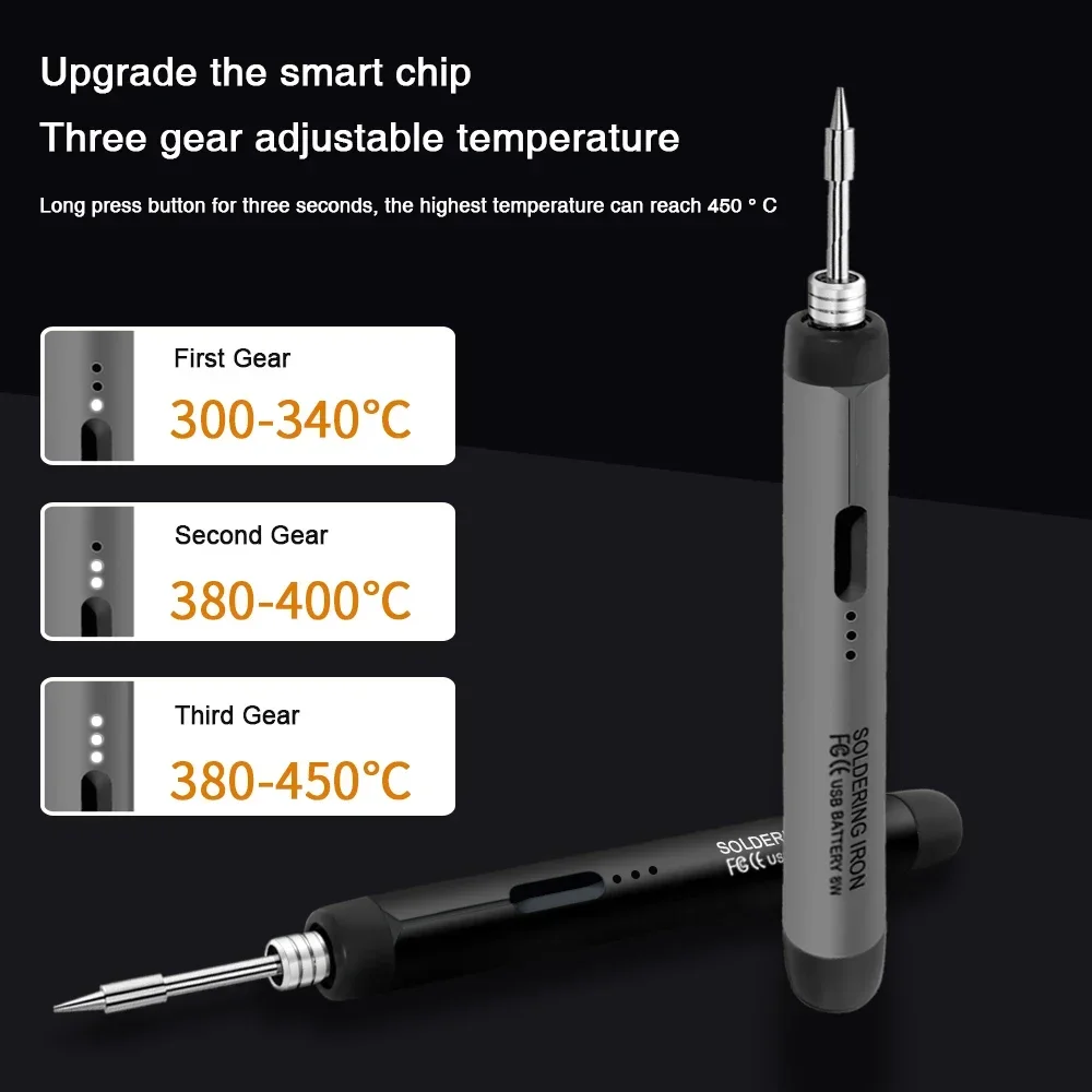 Saldatore digitale USB Temperatura regolabile 300-450 ℃   Strumento per saldatore intelligente con interfaccia di tipo C, batteria da 800 mAh