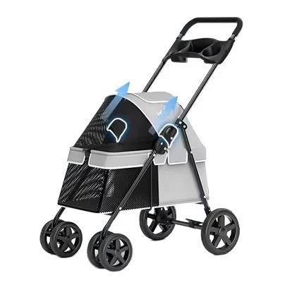 Compact Foldable Pet Cart with 4 Wheels of Plastic and Small Fabrics for Dogs, Cats, and Animals