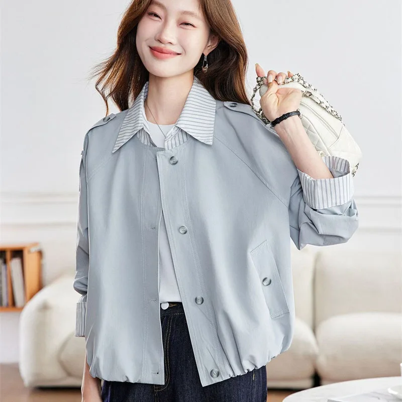 Fashion Women Short Windbreaker Top 2026 New Spring Autumn Fake Two Piece Splicing Thin Coat Female Trench Coat Outerwear