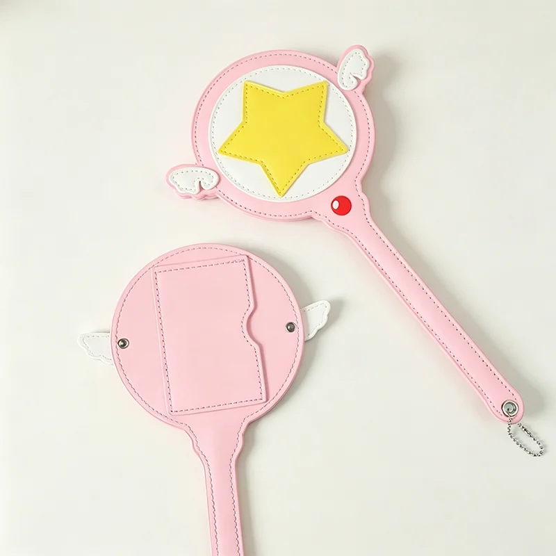 PU Leather Cute Anime Magic Wand Card Holder Kawaii Star Wing Design Bus Subway ID Credit Card Cover Portable Cartoon Card Bag