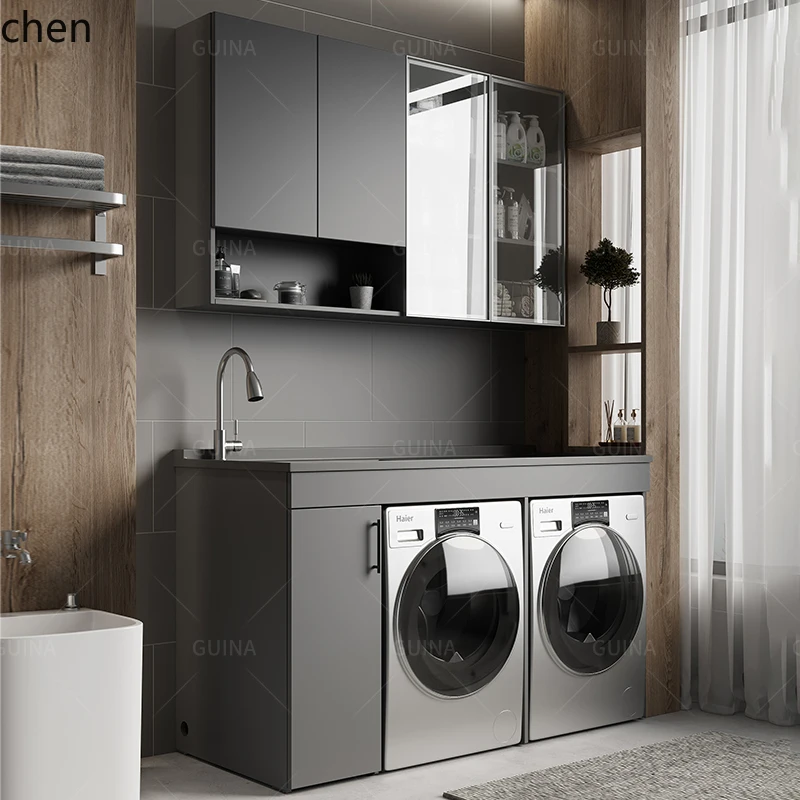 ZML double washing machine cabinet washbasin integrated combination balcony dryer paint stainless steel bathroom cabinet