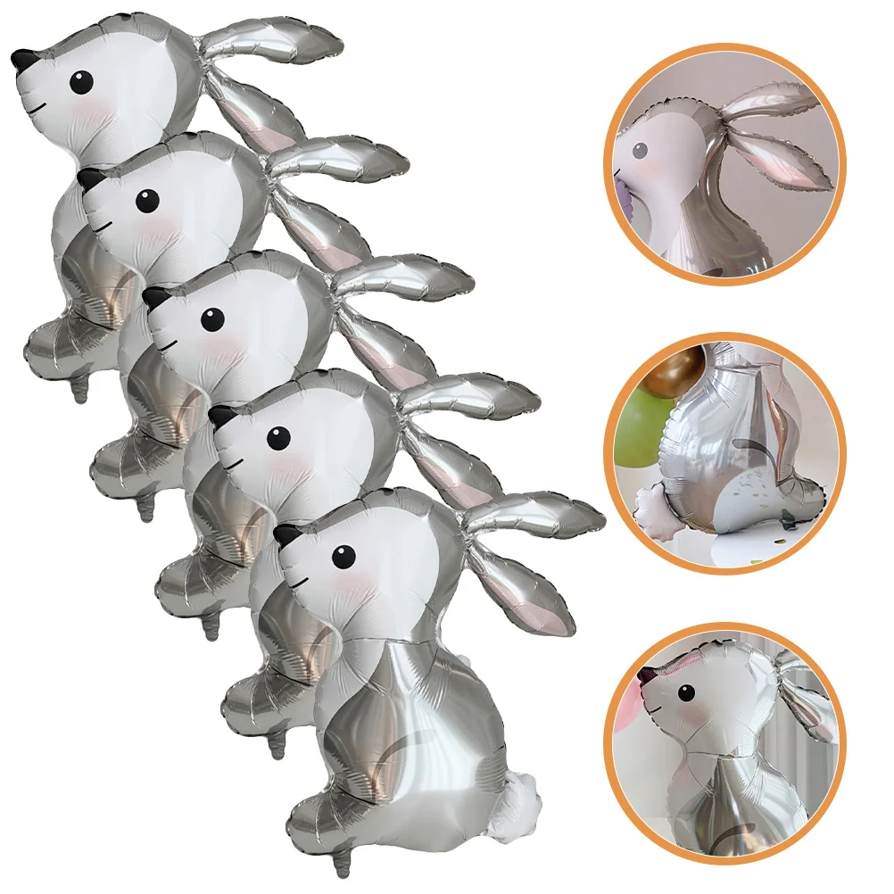 5 Pcs Bunny Balloon Easter Rabbit Decoration Balloons Animal Decorate Woodland Party Aluminum Film Birthday Supplies Child Baby