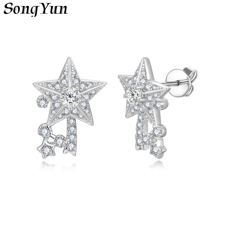 SONGYUN Moissanite Diamond Jewelry Fully Paved Moissanite  Stud Earrings 18K Gold Plated Solid S925 Sterling Silver