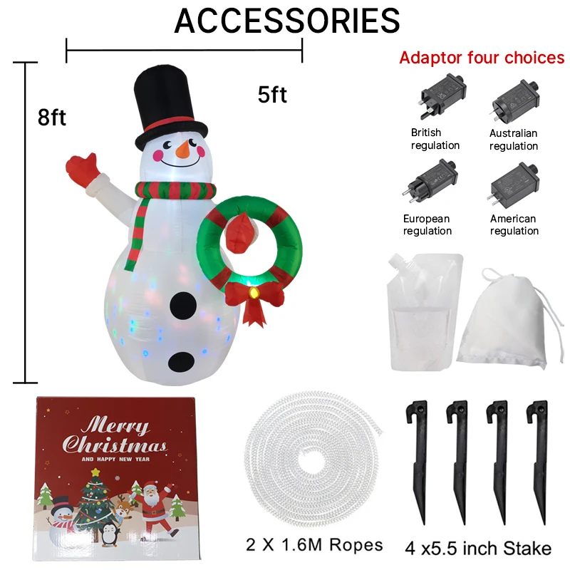 2.4M/7.8FT 크리스마스 장식용 인플레이터블 장난감 눈사람 화환 장식 잔디밭 집 마당 장식 LED 장식 크리스마스 파티 장난감