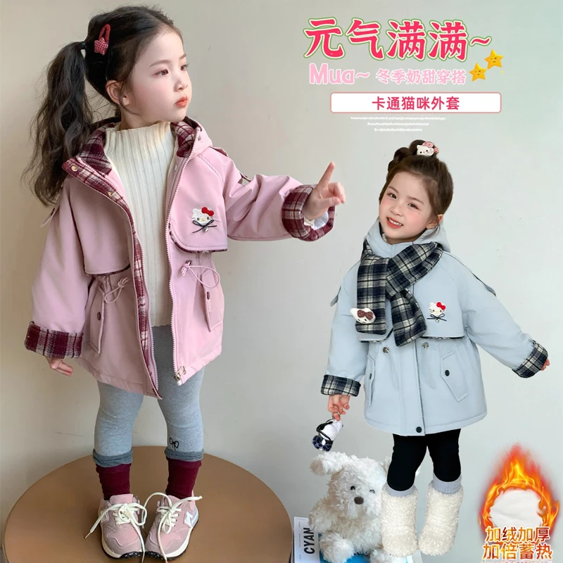 

Sanrio Hello Kitty Kid Cotton-padded Clothes Kawaii Y2k Anime Children's Clothing Girls Coat Boy Winter Overall Kids Jumpsuit