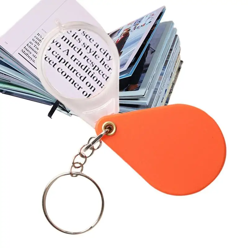 Pocket Magnifying Glass Small Handheld Folding Keychain Magnifier Portable Orange Magnifying Lens for Old People Home Magnifier