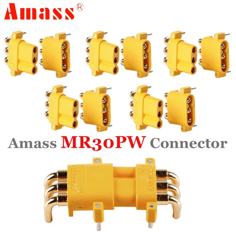 

5pair AMASS MR30PW MR-30 PCB 3-pin PCB Male Female 2mm Bullet Connectors Plugs For RC Lipo Battery Multicopter Airplane Car Toys