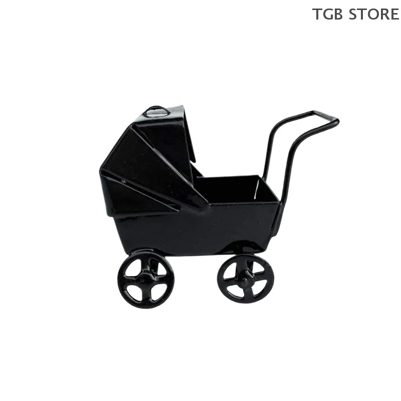 1:12 Poppenhuisminiaturen Zwart Smeedijzeren Kinderwagen Model Poppenhuis Slaapkamer Scène Decor Ornamenten Fantasiespel Speelgoed DIY
