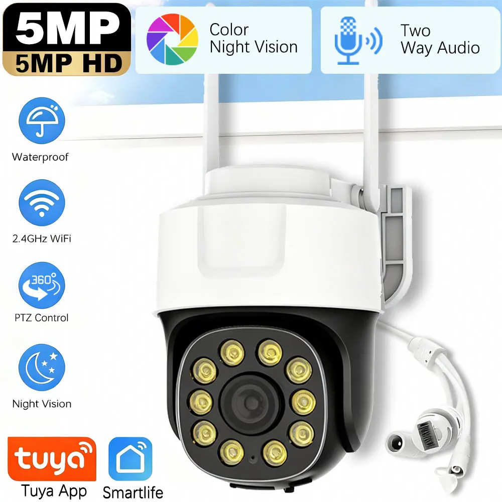 

CCTV Wi-Fi PTZ камера Tuya Smartlife наружная домашняя безопасность видеонаблюдение 5MP беспроводные IP-камеры AI автоматическое отслеживание человека