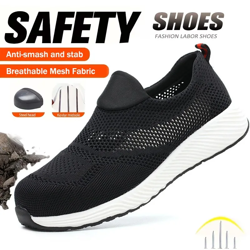Safety Shoes Men Summer Breathable Work Sneakers Steel Toe Cap Anti-smash Puncture-Proof Work Boots Indestructible Shoes