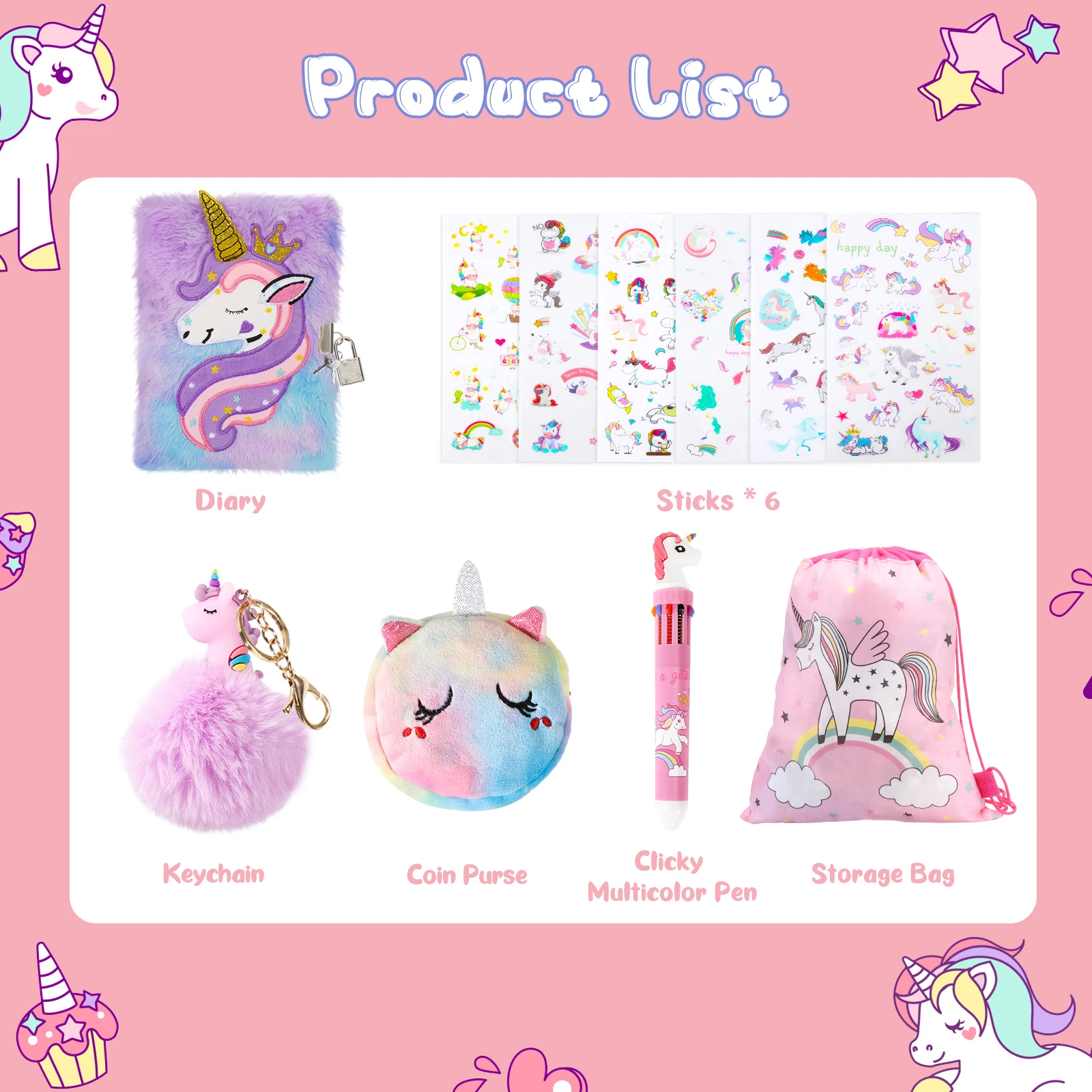 Diario de unicornio de peluche con cerradura para niños, candado bonito, cuaderno secreto, escuela de estudiantes, papelería de tamaño A5, Bloc de