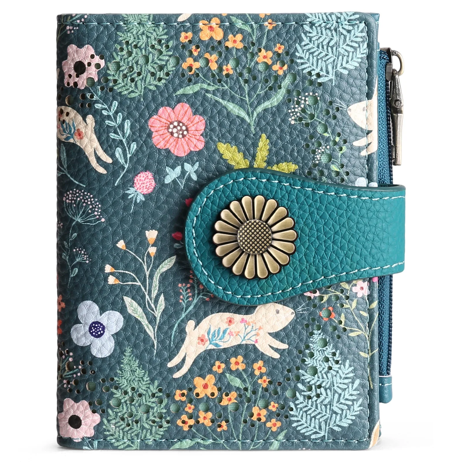Western PU Leather RFID Blocking Hollow-out Design Cartoon Print Short Women Wallet Large Capacity Coin Purse for Ladies