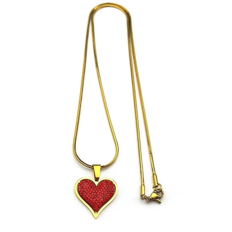 Elegant Red Crystal Love Heart Necklace for Women Girl Stainless Steel Gold Color Exquisite Choker Chain Jewelry 8334-QKC