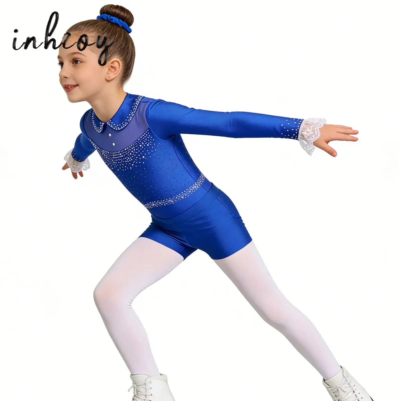 

Kids Girls Ballet Dance Jersey Gymnastics Sets Sparkling Rhinestones Leotard Shorts Hairband Athletic Unitard Biketard Outfits