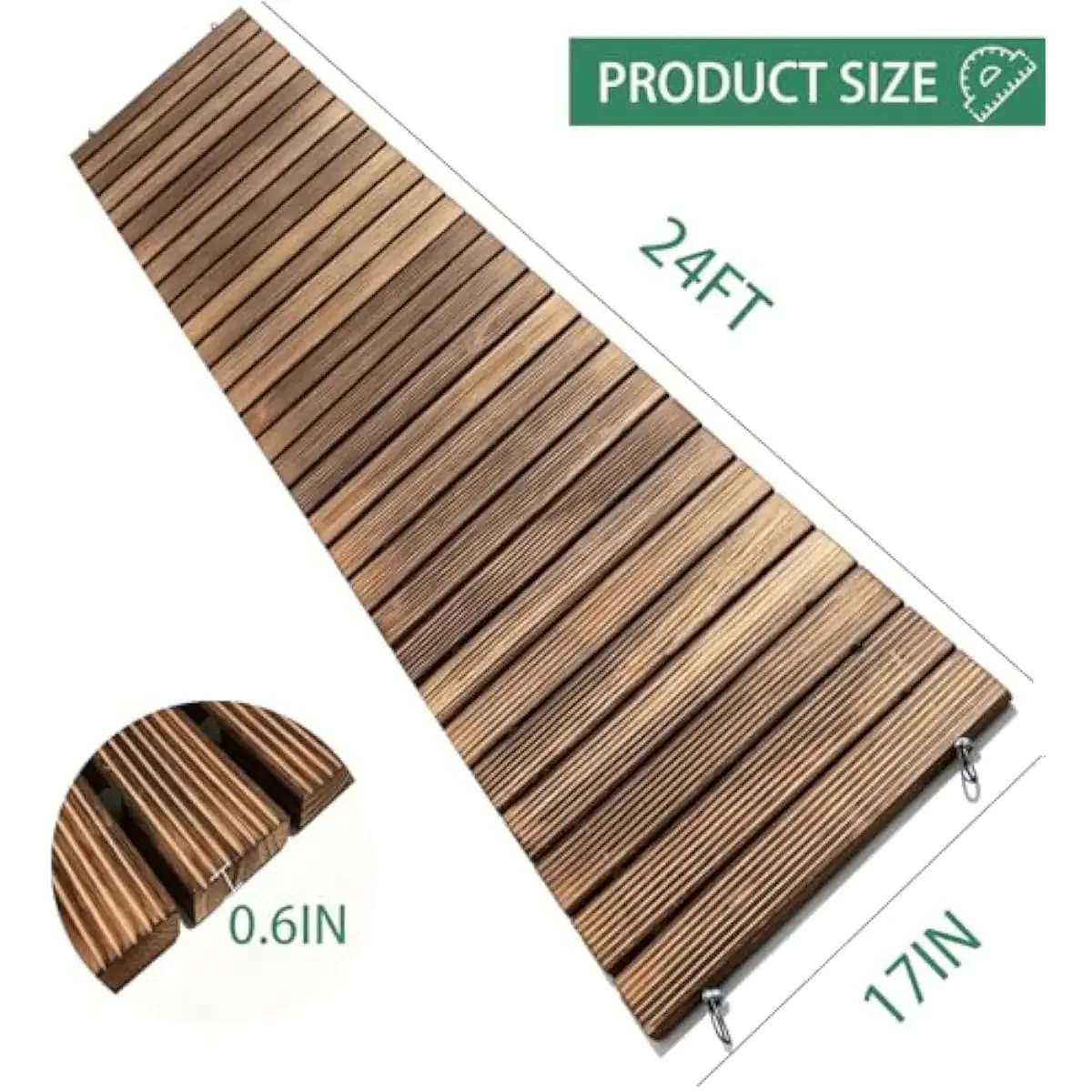24ft Natural Brown Wooden Pathway for Outdoor Use – Non-Slip Rollable Garden Walkway – Durable Interlocked Design with Stainless