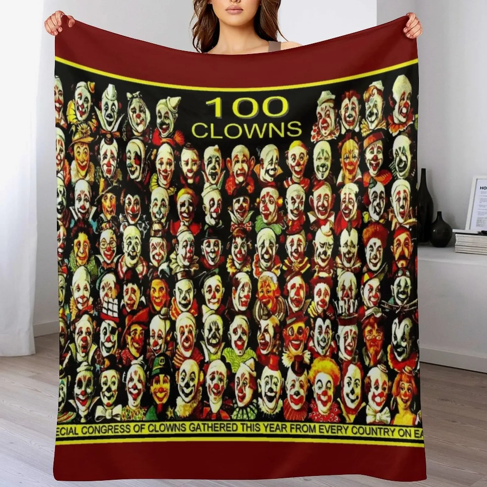 CLOWN CONGRESS; Vintage Circus Advertising Print Throw Blanket Soft Plaid Luxury St Designers decorative Blankets