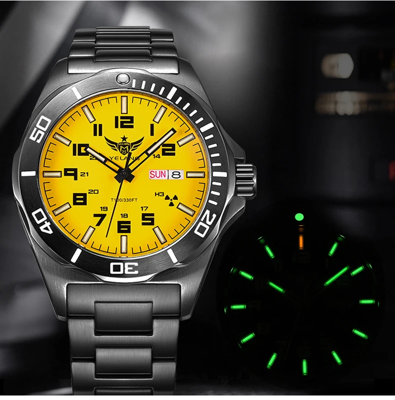 

Yelang Brand 44MM Мужские часы NH36 100M ПРОФЕССИОНАЛЬНЫЕ ВОДОНЕПРОНИЦАЕМЫЕ механические автоматические часы для глубокого дайвинга с сапфировыми линзами V1019