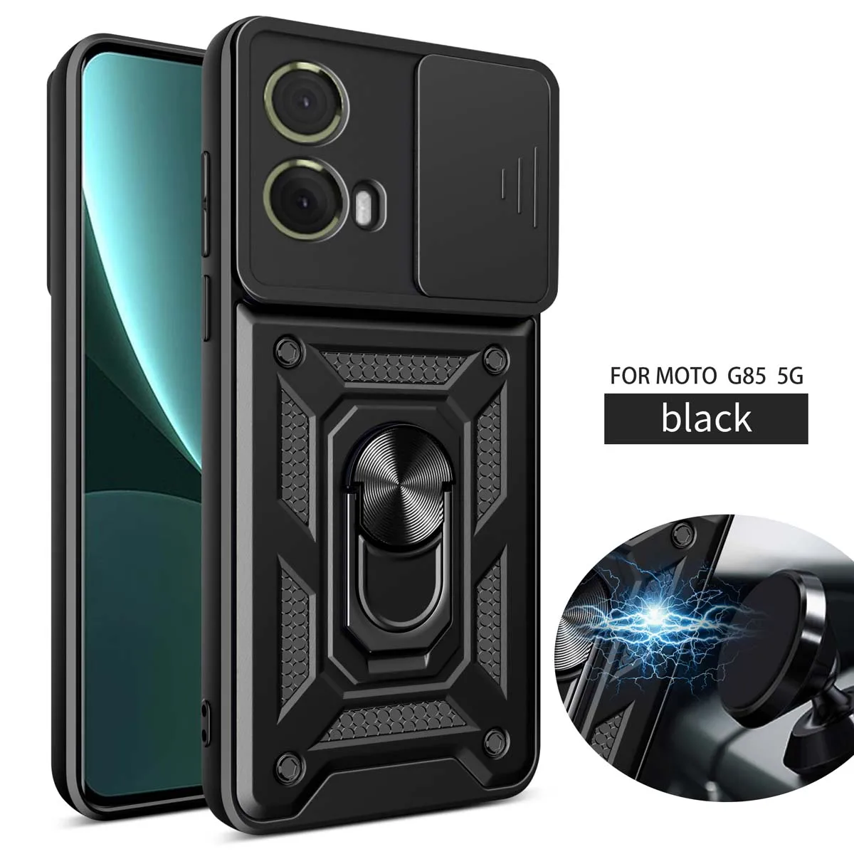 غلاف حماية مدرع مع حلقة مغناطيسية لـ Moto G85 G75 G55 G45 G35 G15 G05 G04 G42 G04S مع حماية الكاميرا