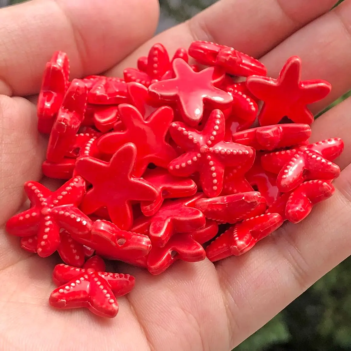 10pcs Starfish Shape Ceramic Beads 18mm Colorful Glazed Porcelain Handmade Beads for Jewelry Making DIY Pendant Crafts Accessory