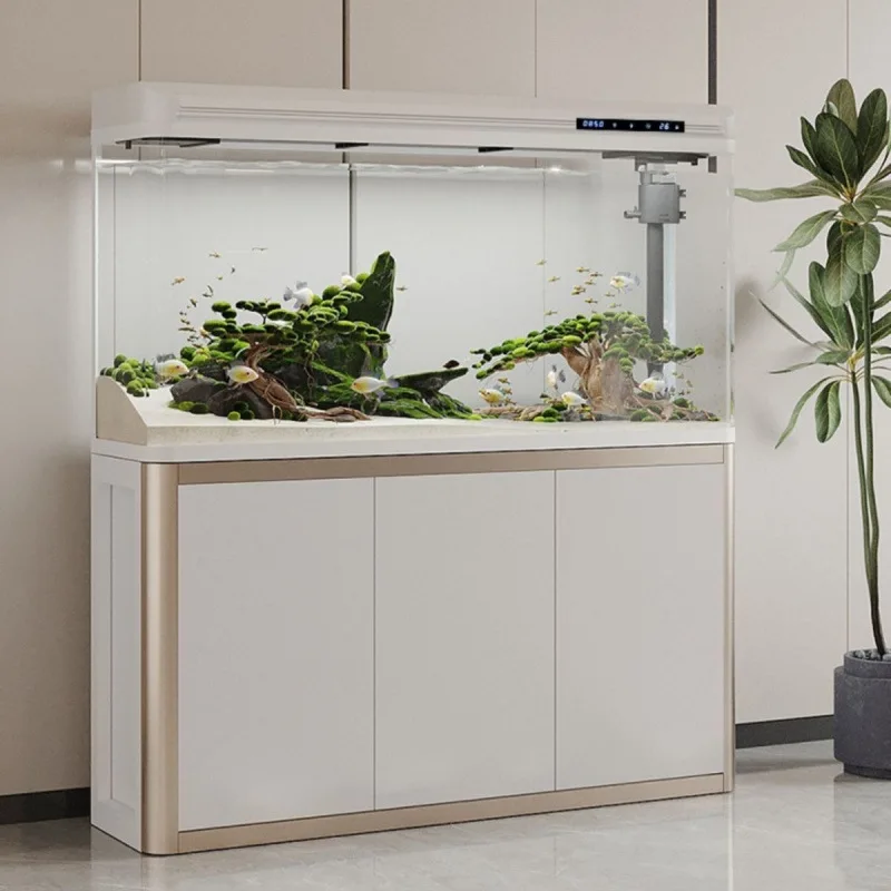 Large, medium and small fish tank aquarium living room floor-to-ceiling household lazy water-free ecological glass goldfish tank