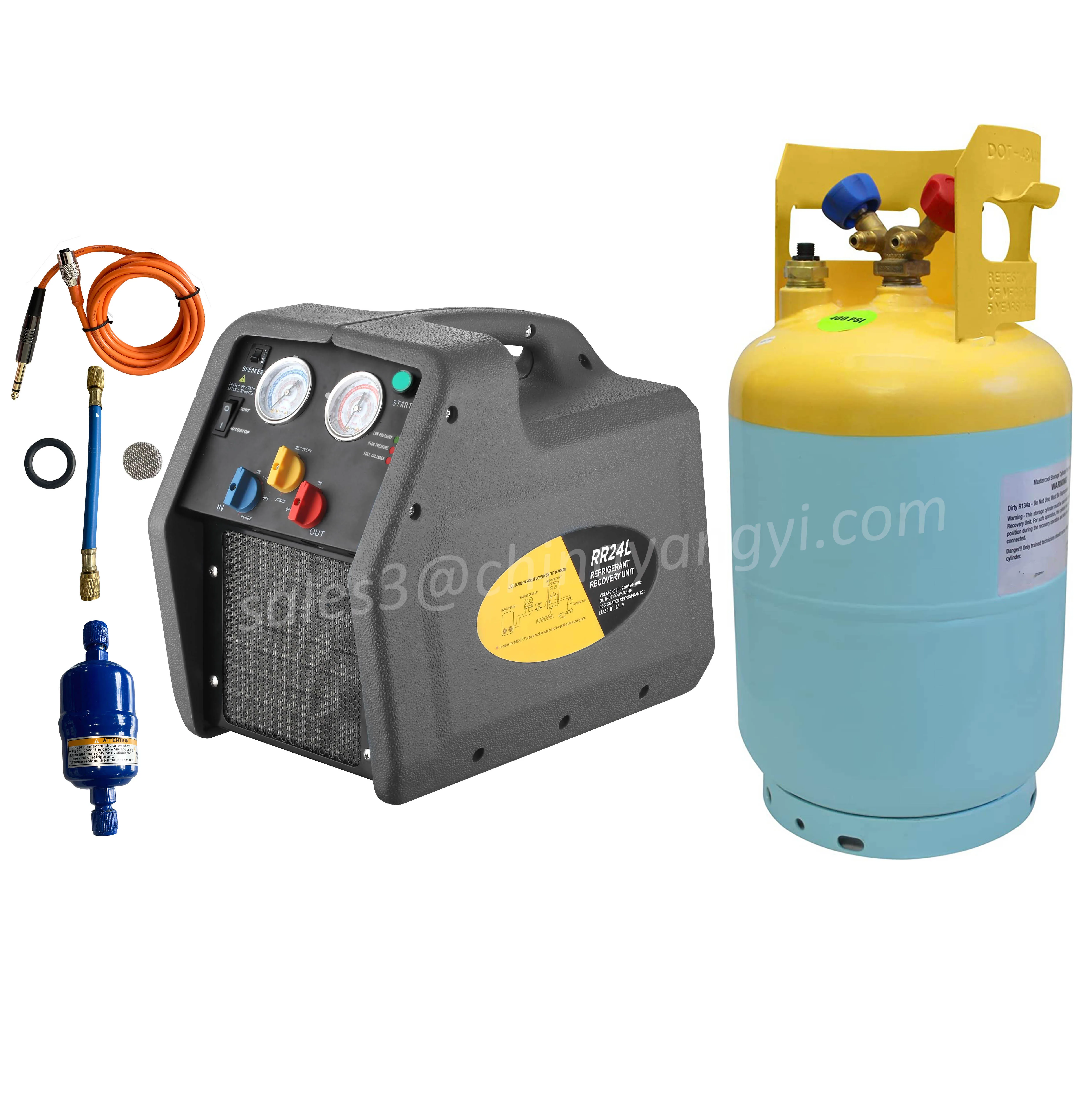 Twin Cylinder 1HP R1234yf Automatic Refrigerant Recovery Fill Recycling Machine optional Manifold Gauge and Refrigerant Scale