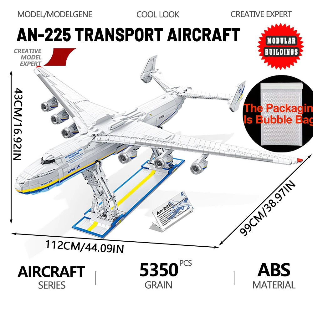 AN-225 Large Transport Aircraft Model Building Blocks Big Size 5350PCS Brick Airplane Architecture Set Assembly Kid Toy For Gift
