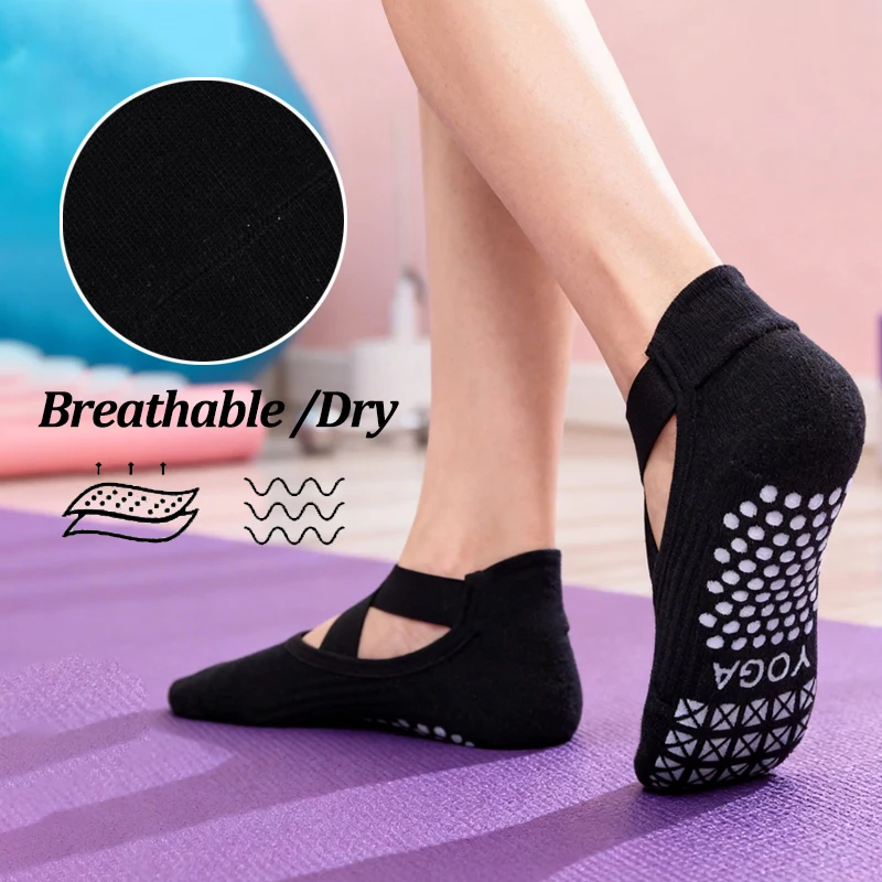 Women Non-Slip Yoga Socks Silicone Indoor Cotton Bandage Backless Pilates Fitness Sock Ladies Ballet Dance Sports Grippers Socks