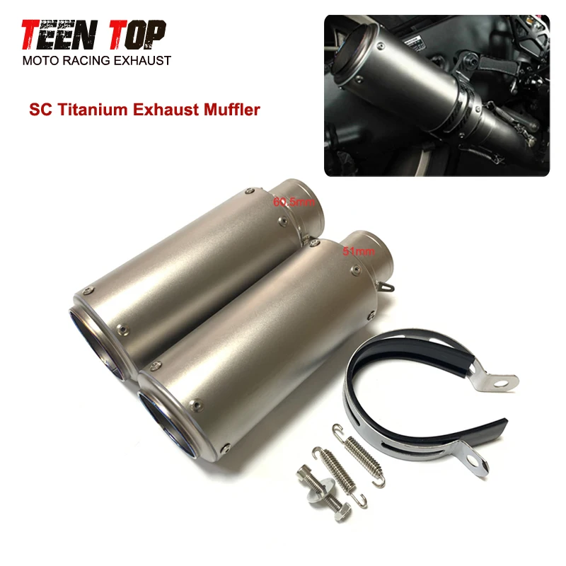 

Universal Motorcycle Exhaust Titanium Alloy 51mm 60.5mm SC Exhaust Muffler Silencieux Moto Duke 690 ER6N Z900 R1 R6 Bike Tube