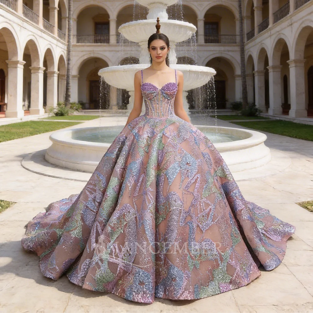 Purpel Tiptop Beading Quinceanera Dresses Ball Gown Customized Scoop Spaghetti Straps Pattern vestido de 15 quinceañera