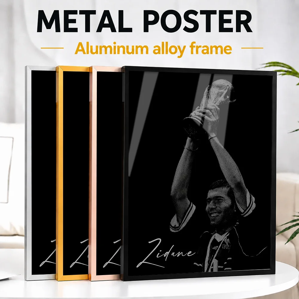 Zinedine Zidane Victory Framed Metal Print Personalized Photographic Wall Art For Sports Memorabilia Room, Football Fan Gift