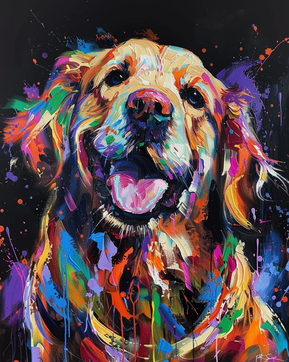 TISHIRON Peinture Par Numéros Chien Golden Retriever 40x50 Cm - Kit Acrylique Adulte Toile Prétendue
