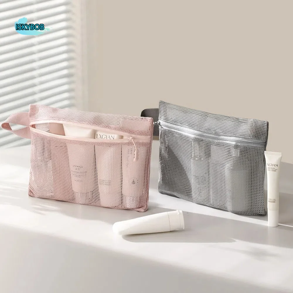 

Foldable Mesh Makeup Wash Bag Hollow Waterproof Toiletries Bag Quick Dry Lightweight Storage Bag Travel