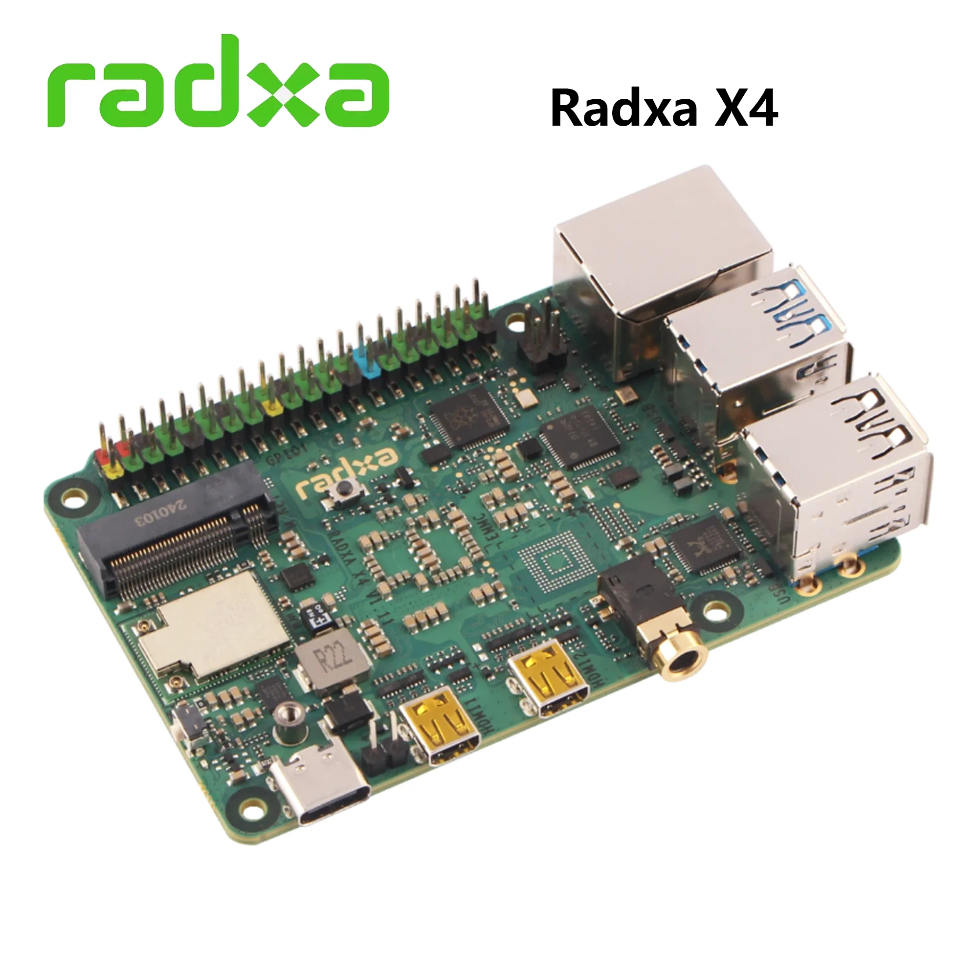 Placa de desarrollo Radxa X4, Intel N100 LPDDR5, salida Dual 4K, Ethernet de 2,5 Gbps, PCIe 3,0 M.2 M Key WiFi 5/6, SBC de alto rendimiento