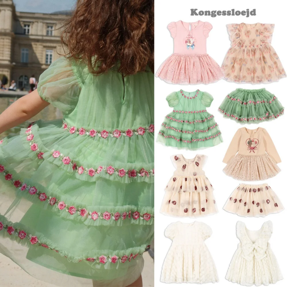 

Summer 2025 New Arrival Kids Skirt with Large Rose Bowknot And Mesh Layer for Girls Half Skirt Children's Clothing Ks Dress
