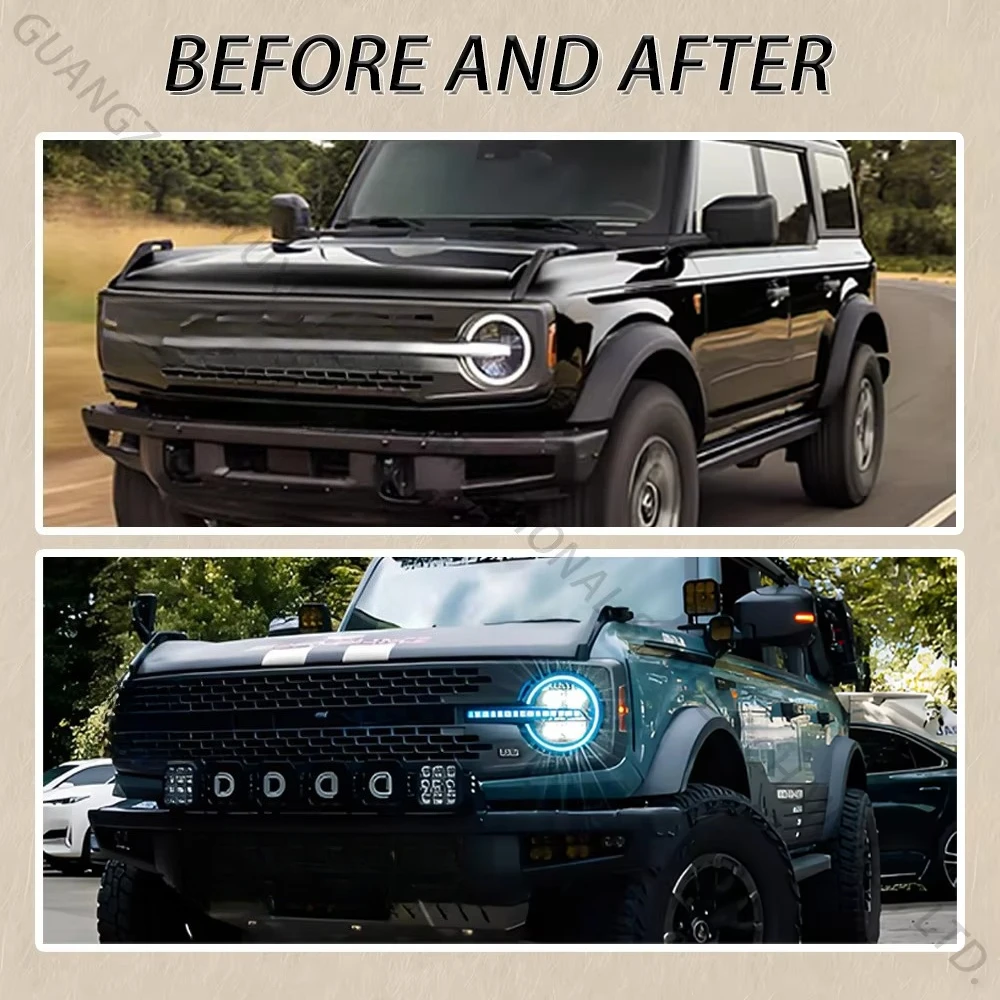 SINDAR Parts RGB Headlights Modification 4 Lens for Ford Bronco 2021-2025 6 Gen Car LED Lights New Design Lamps 2022 2023 2024