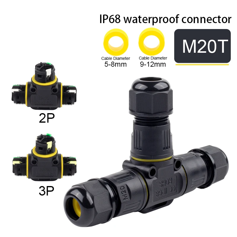 IP68 T Shape Outdoor Waterproof Connector 2/3Pin Wire Connectors Quick Push-in Terminals Connect  Electric Junction Box