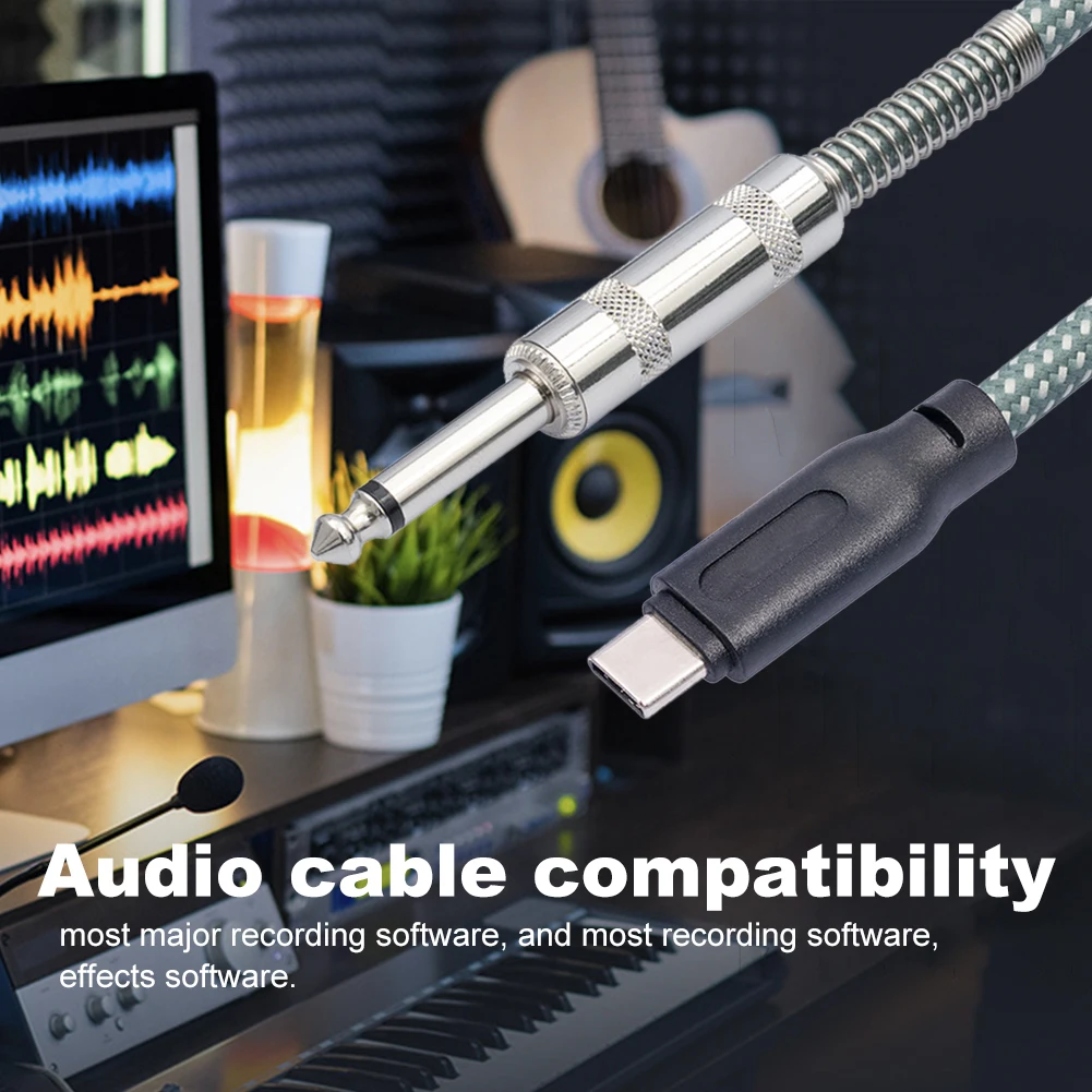1/2/3/5M Guitar To USB C Record Cable 6.35mm 1/4 Inch Male Mono To Type C Male Cable for iPhone 15/15 Plus/15 Pro/15 Pro Max