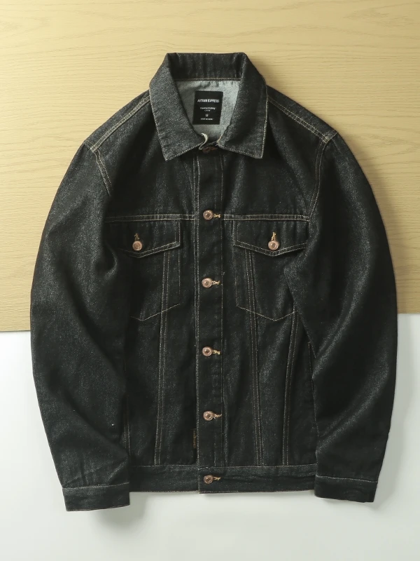 

Waed Pure Cotton American Retro Loose Casual Collar Workwear Multi-ket Denim Jaet for Young Men Faion Urban Sle