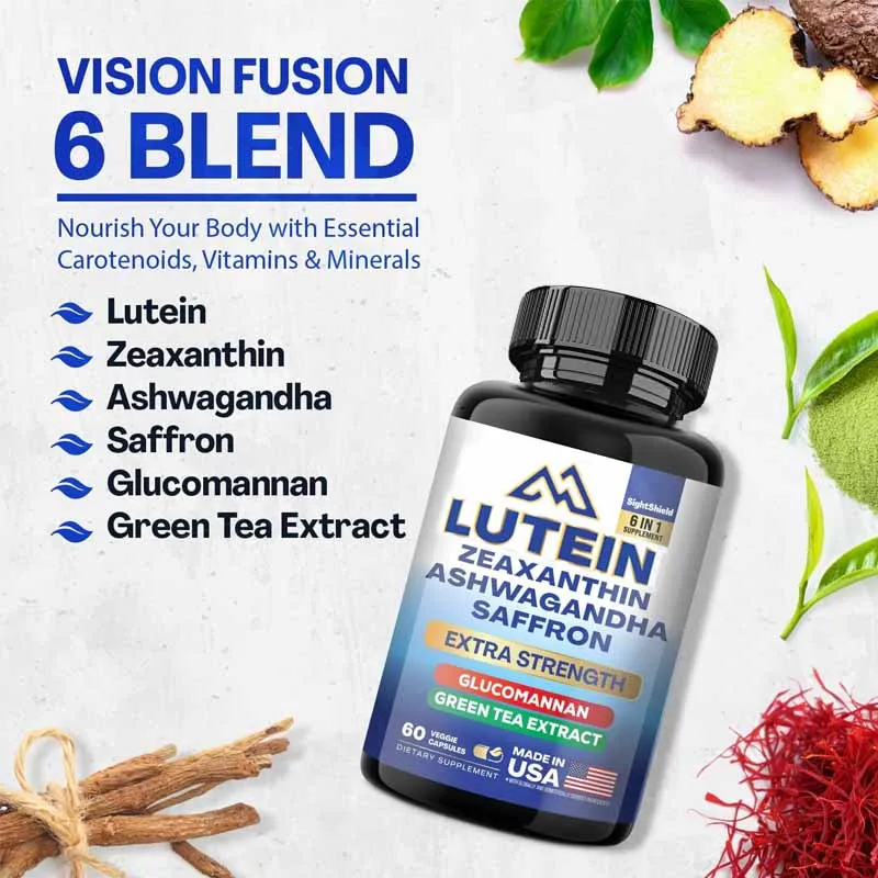 Lutein and zeaxanthin contain saffron glucomannan, South African drunk eggplant, and green tea vision and eye support capsules