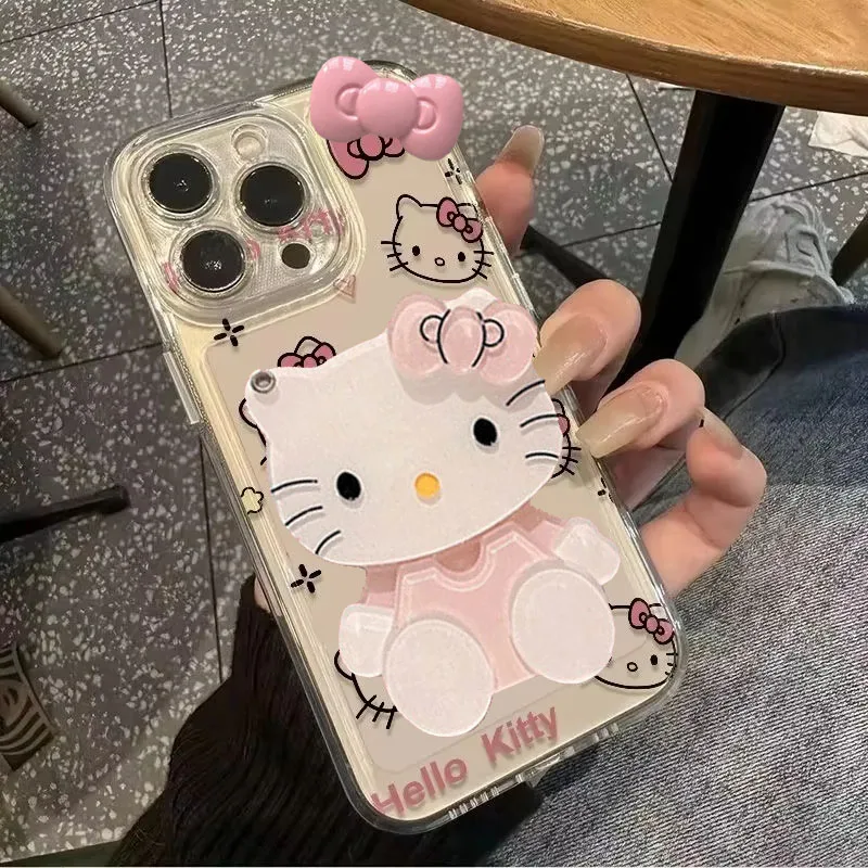 Full Screen Hello Kitty KT Head Bow Phone Case For iPhone 16 15 14 13 Pro Max 11 12 13 Pro X XR 7 8 Plus Cute Girl Y2K Cover - náhled 6