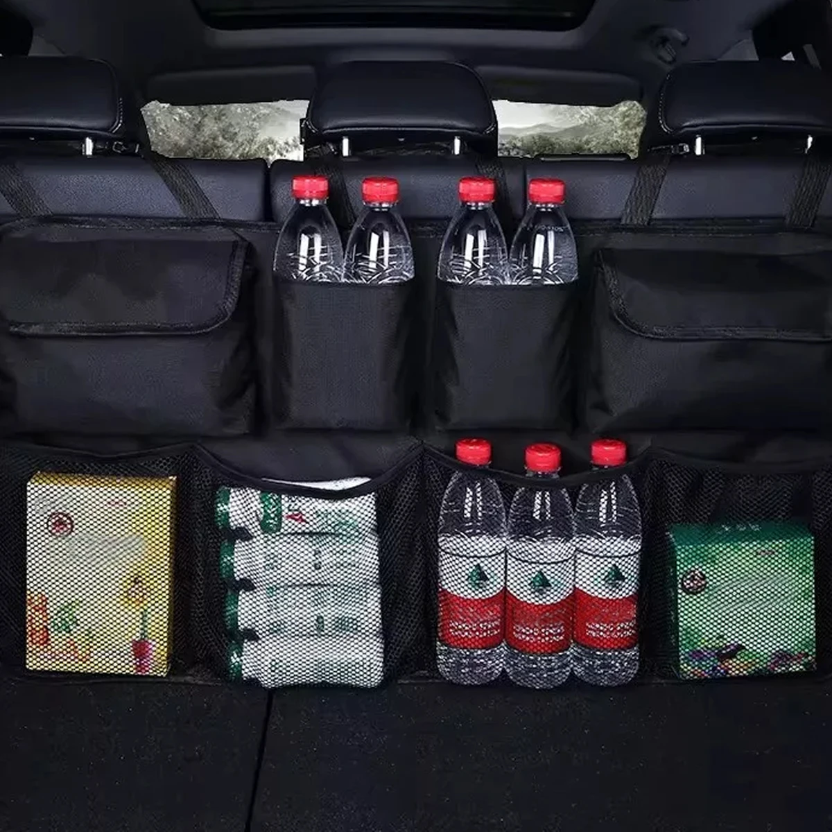 

1Pcs Practical Auto Storage Organizer Car Trunk Bag Universal Large Capacity Backseat Storage Bag Trunk Cargo Mesh Pocket
